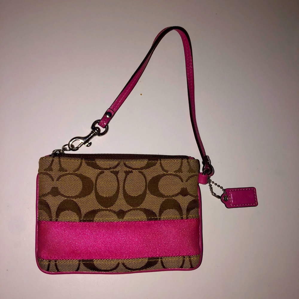 COACH Wristlet with pink stripe